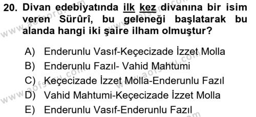 XVIII. Yüzyıl Türk Edebiyatı Dersi 2022 - 2023 Yılı Yaz Okulu Sınavı 20. Soru