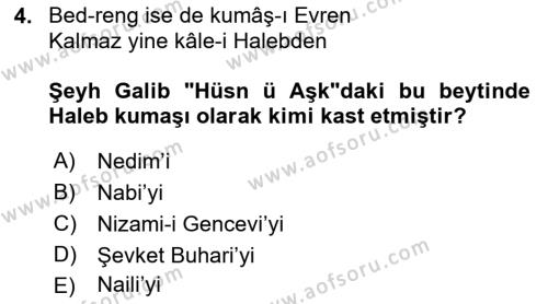 XVIII. Yüzyıl Türk Edebiyatı Dersi 2022 - 2023 Yılı Yaz Okulu Sınavı 4. Soru