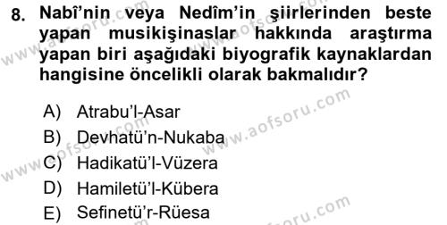 XVIII. Yüzyıl Türk Edebiyatı Dersi 2022 - 2023 Yılı Yaz Okulu Sınavı 8. Soru