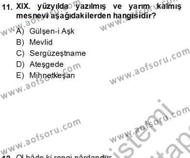 XIX. Yüzyıl Türk Edebiyatı Dersi 2012 - 2013 Yılı (Final) Dönem Sonu Sınavı 13. Soru