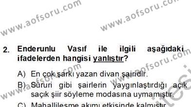 XIX. Yüzyıl Türk Edebiyatı Dersi 2012 - 2013 Yılı (Final) Dönem Sonu Sınavı 2. Soru