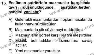 XIX. Yüzyıl Türk Edebiyatı Dersi 2013 - 2014 Yılı (Vize) Ara Sınavı 16. Soru