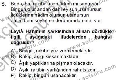 XIX. Yüzyıl Türk Edebiyatı Dersi 2013 - 2014 Yılı (Final) Dönem Sonu Sınavı 5. Soru