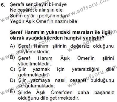 XIX. Yüzyıl Türk Edebiyatı Dersi 2013 - 2014 Yılı (Final) Dönem Sonu Sınavı 6. Soru