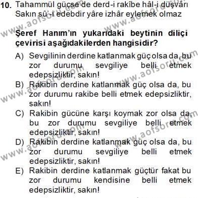 XIX. Yüzyıl Türk Edebiyatı Dersi 2013 - 2014 Yılı Tek Ders Sınavı 10. Soru