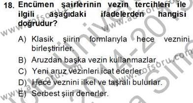 XIX. Yüzyıl Türk Edebiyatı Dersi 2014 - 2015 Yılı (Vize) Ara Sınavı 18. Soru