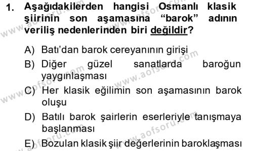 XIX. Yüzyıl Türk Edebiyatı Dersi 2014 - 2015 Yılı Tek Ders Sınavı 1. Soru