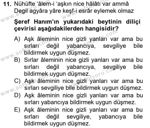 XIX. Yüzyıl Türk Edebiyatı Dersi 2014 - 2015 Yılı Tek Ders Sınavı 11. Soru