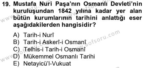 XIX. Yüzyıl Türk Edebiyatı Dersi 2014 - 2015 Yılı Tek Ders Sınavı 19. Soru