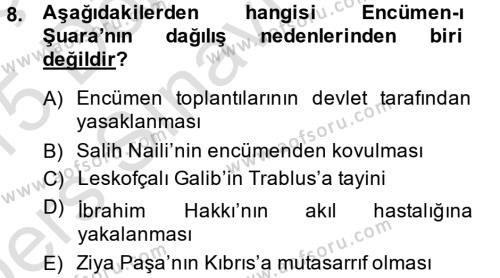 XIX. Yüzyıl Türk Edebiyatı Dersi 2014 - 2015 Yılı Tek Ders Sınavı 8. Soru