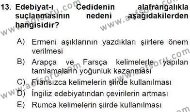 XIX. Yüzyıl Türk Edebiyatı Dersi 2015 - 2016 Yılı (Vize) Ara Sınavı 13. Soru