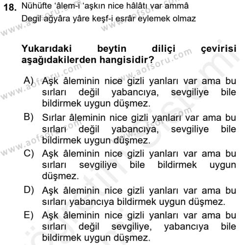 XIX. Yüzyıl Türk Edebiyatı Dersi 2015 - 2016 Yılı Tek Ders Sınavı 18. Soru