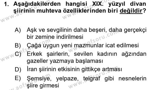 XIX. Yüzyıl Türk Edebiyatı Dersi 2016 - 2017 Yılı (Vize) Ara Sınavı 1. Soru