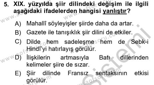 XIX. Yüzyıl Türk Edebiyatı Dersi 2016 - 2017 Yılı (Vize) Ara Sınavı 5. Soru