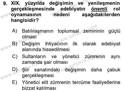 XIX. Yüzyıl Türk Edebiyatı Dersi 2016 - 2017 Yılı (Vize) Ara Sınavı 9. Soru