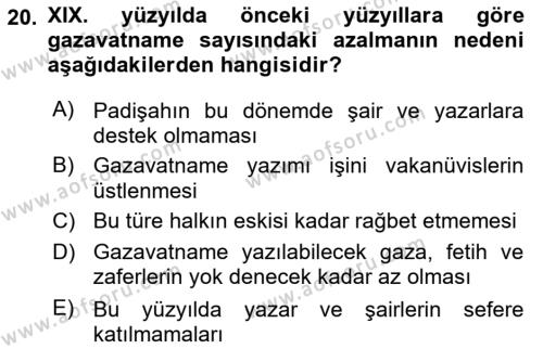 XIX. Yüzyıl Türk Edebiyatı Dersi 2016 - 2017 Yılı (Final) Dönem Sonu Sınavı 20. Soru