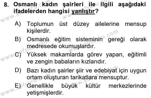 XIX. Yüzyıl Türk Edebiyatı Dersi 2016 - 2017 Yılı (Final) Dönem Sonu Sınavı 8. Soru