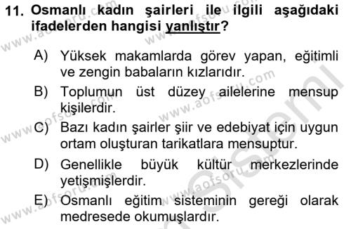 XIX. Yüzyıl Türk Edebiyatı Dersi 2018 - 2019 Yılı 3 Ders Sınavı 11. Soru