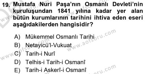 XIX. Yüzyıl Türk Edebiyatı Dersi 2018 - 2019 Yılı 3 Ders Sınavı 19. Soru