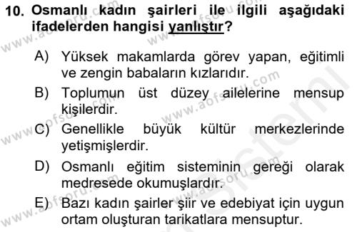 XIX. Yüzyıl Türk Edebiyatı Dersi 2018 - 2019 Yılı (Final) Dönem Sonu Sınavı 10. Soru