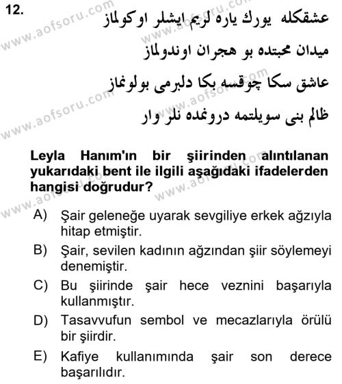 XIX. Yüzyıl Türk Edebiyatı Dersi 2018 - 2019 Yılı (Final) Dönem Sonu Sınavı 12. Soru
