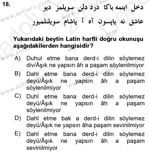 XIX. Yüzyıl Türk Edebiyatı Dersi 2018 - 2019 Yılı (Final) Dönem Sonu Sınavı 18. Soru