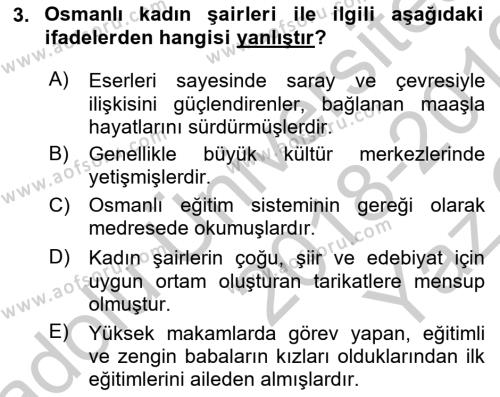 XIX. Yüzyıl Türk Edebiyatı Dersi 2018 - 2019 Yılı Yaz Okulu Sınavı 3. Soru