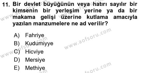 XIX. Yüzyıl Türk Edebiyatı Dersi 2020 - 2021 Yılı Yaz Okulu Sınavı 11. Soru