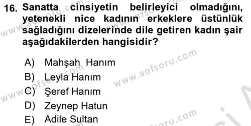 XIX. Yüzyıl Türk Edebiyatı Dersi 2020 - 2021 Yılı Yaz Okulu Sınavı 16. Soru