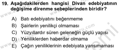 XIX. Yüzyıl Türk Edebiyatı Dersi 2020 - 2021 Yılı Yaz Okulu Sınavı 19. Soru