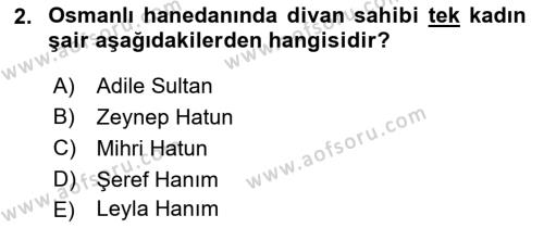 XIX. Yüzyıl Türk Edebiyatı Dersi 2020 - 2021 Yılı Yaz Okulu Sınavı 2. Soru