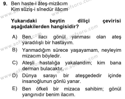 XIX. Yüzyıl Türk Edebiyatı Dersi 2020 - 2021 Yılı Yaz Okulu Sınavı 9. Soru