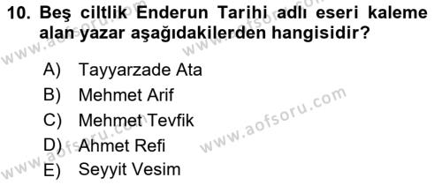 XIX. Yüzyıl Türk Edebiyatı Dersi 2021 - 2022 Yılı Yaz Okulu Sınavı 10. Soru