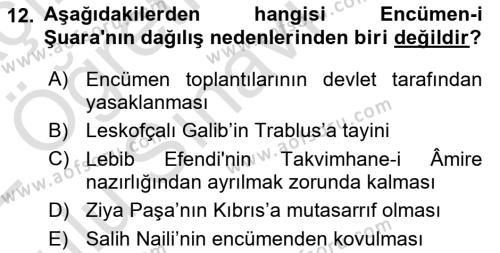 XIX. Yüzyıl Türk Edebiyatı Dersi 2021 - 2022 Yılı Yaz Okulu Sınavı 12. Soru