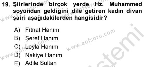 XIX. Yüzyıl Türk Edebiyatı Dersi 2022 - 2023 Yılı Yaz Okulu Sınavı 19. Soru