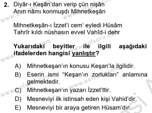 XIX. Yüzyıl Türk Edebiyatı Dersi 2022 - 2023 Yılı Yaz Okulu Sınavı 2. Soru