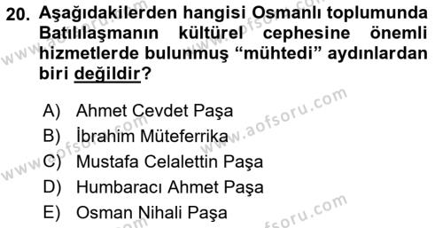 XIX. Yüzyıl Türk Edebiyatı Dersi 2022 - 2023 Yılı Yaz Okulu Sınavı 20. Soru