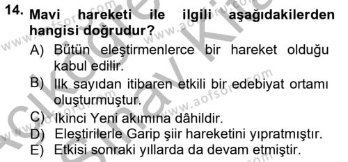 Cumhuriyet Dönemi Türk Şiiri Dersi 2012 - 2013 Yılı (Vize) Ara Sınavı 14. Soru