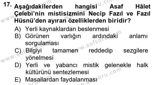 Cumhuriyet Dönemi Türk Şiiri Dersi 2012 - 2013 Yılı (Vize) Ara Sınavı 17. Soru