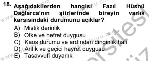 Cumhuriyet Dönemi Türk Şiiri Dersi 2012 - 2013 Yılı (Vize) Ara Sınavı 18. Soru