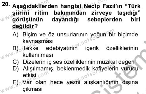 Cumhuriyet Dönemi Türk Şiiri Dersi 2012 - 2013 Yılı (Vize) Ara Sınavı 20. Soru