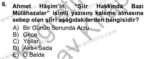 Cumhuriyet Dönemi Türk Şiiri Dersi 2012 - 2013 Yılı (Vize) Ara Sınavı 6. Soru