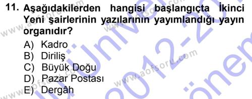 Cumhuriyet Dönemi Türk Şiiri Dersi 2012 - 2013 Yılı (Final) Dönem Sonu Sınavı 11. Soru