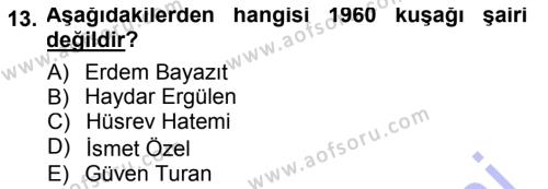 Cumhuriyet Dönemi Türk Şiiri Dersi 2012 - 2013 Yılı (Final) Dönem Sonu Sınavı 13. Soru