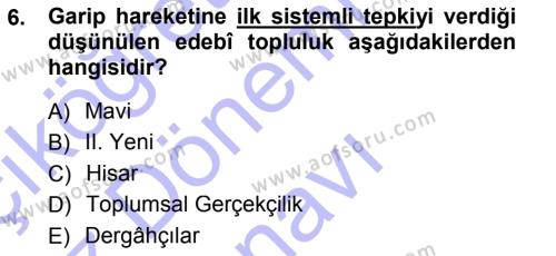 Cumhuriyet Dönemi Türk Şiiri Dersi 2012 - 2013 Yılı (Final) Dönem Sonu Sınavı 6. Soru