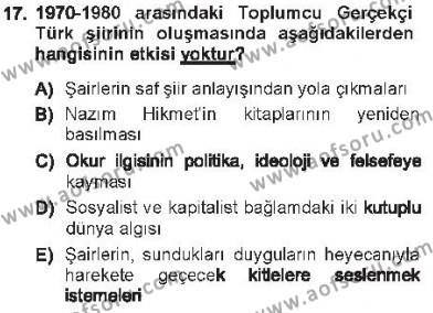 Cumhuriyet Dönemi Türk Şiiri Dersi 2012 - 2013 Yılı Tek Ders Sınavı 17. Soru