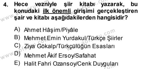 Cumhuriyet Dönemi Türk Şiiri Dersi 2013 - 2014 Yılı (Vize) Ara Sınavı 4. Soru