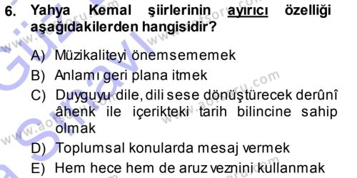 Cumhuriyet Dönemi Türk Şiiri Dersi 2013 - 2014 Yılı (Vize) Ara Sınavı 6. Soru