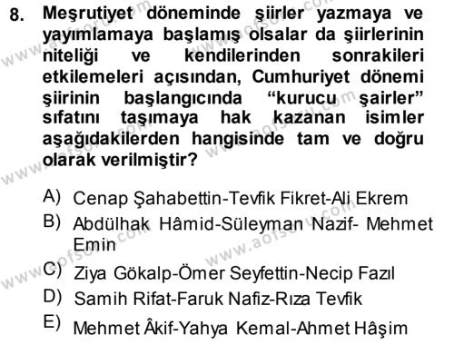 Cumhuriyet Dönemi Türk Şiiri Dersi 2013 - 2014 Yılı (Vize) Ara Sınavı 8. Soru