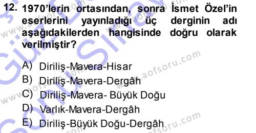 Cumhuriyet Dönemi Türk Şiiri Dersi 2013 - 2014 Yılı (Final) Dönem Sonu Sınavı 12. Soru